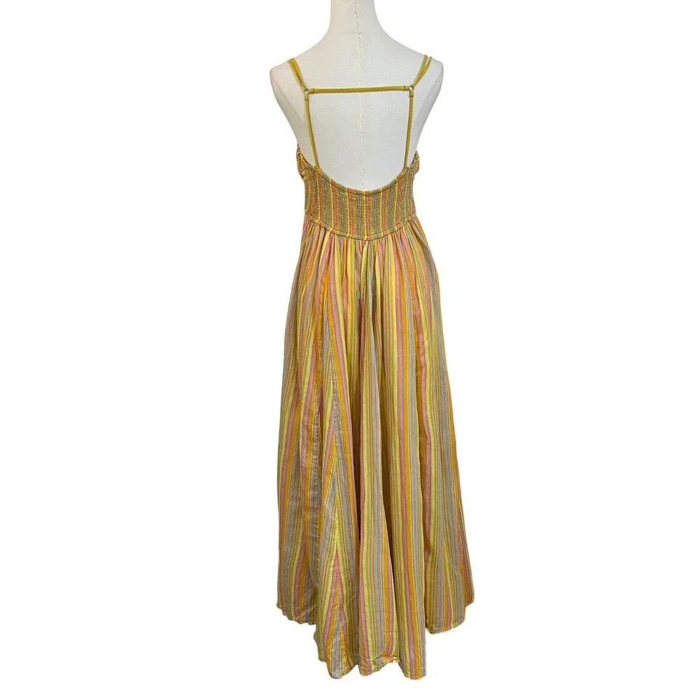 Free People Yellow Striped Cotton Dream Weaver Maxi Boho Sundress Size M - Picture 5 of 9